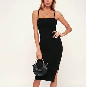 Paulina Black Bodycon Midi Dress - Size M
